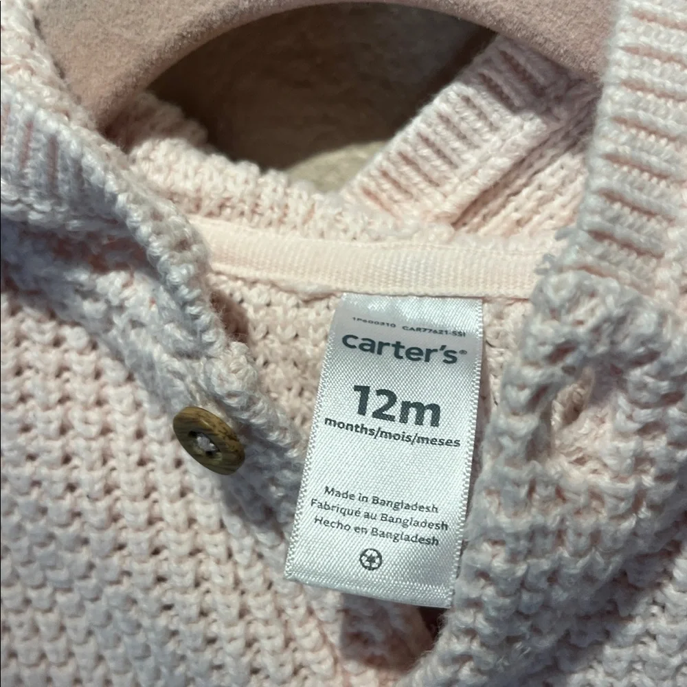 Carters Baby Girls Chunky Knit Button Up Hooded Cardigan Size 12 Months Pink